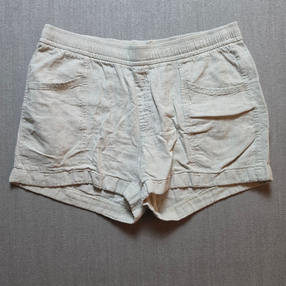 Old Navy Shorts Women L Beige Linen Blend High Rise Elastic Waist Pockets